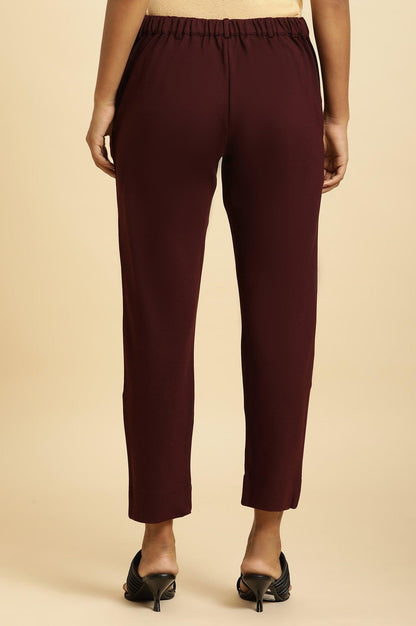 W for Woman Wine Slim Fit Elasticated Western Pants