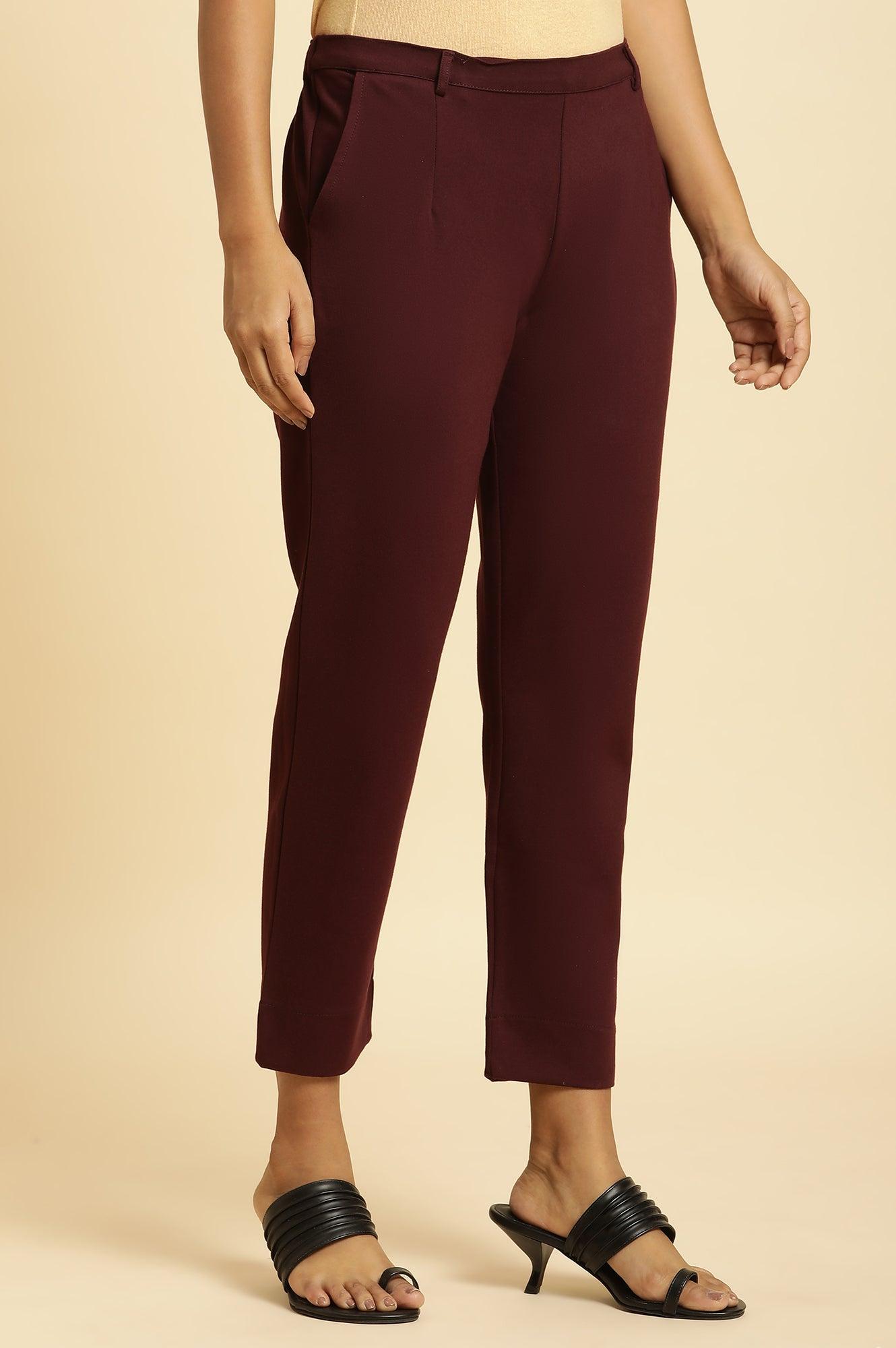 W for Woman Wine Slim Fit Elasticated Western Pants