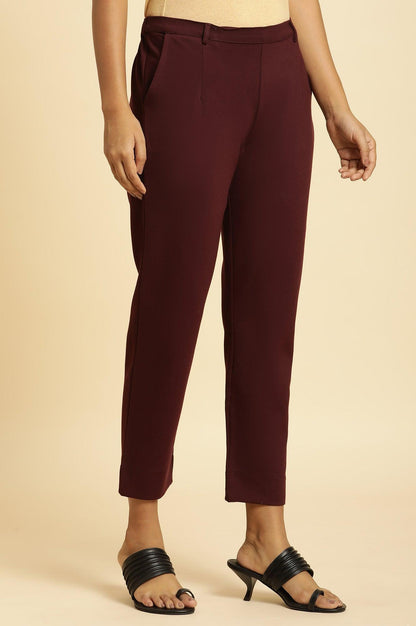 W for Woman Wine Slim Fit Elasticated Western Pants