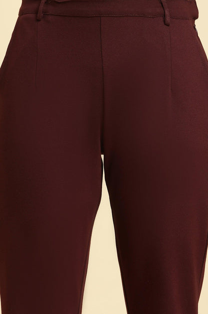 W for Woman Wine Slim Fit Elasticated Western Pants