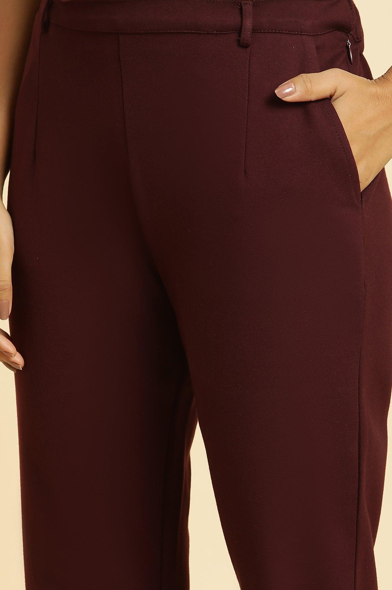W for Woman Wine Slim Fit Elasticated Western Pants