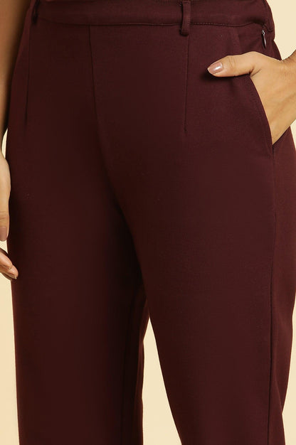 W for Woman Wine Slim Fit Elasticated Western Pants