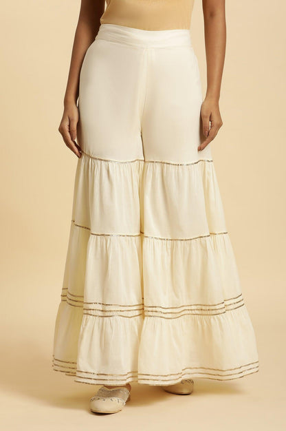 W for Woman Ecru Tiered Cotton Sharara With Gota