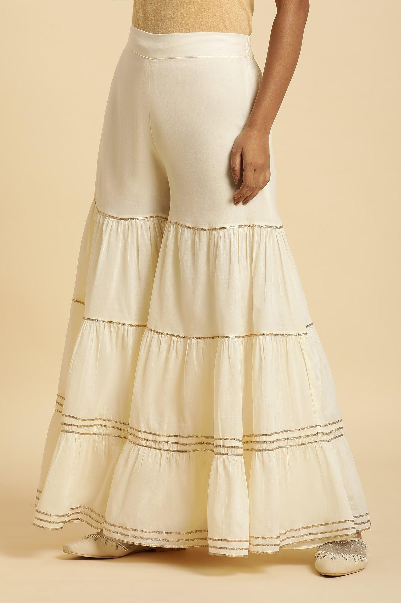 W for Woman Ecru Tiered Cotton Sharara With Gota