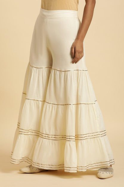 W for Woman Ecru Tiered Cotton Sharara With Gota
