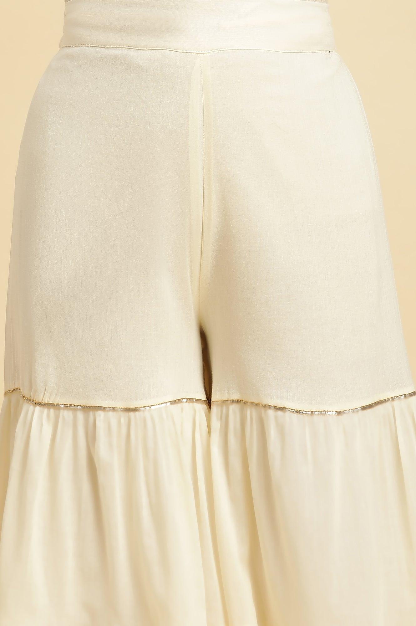 W for Woman Ecru Tiered Cotton Sharara With Gota