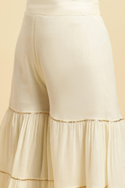 W for Woman Ecru Tiered Cotton Sharara With Gota
