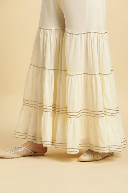W for Woman Ecru Tiered Cotton Sharara With Gota