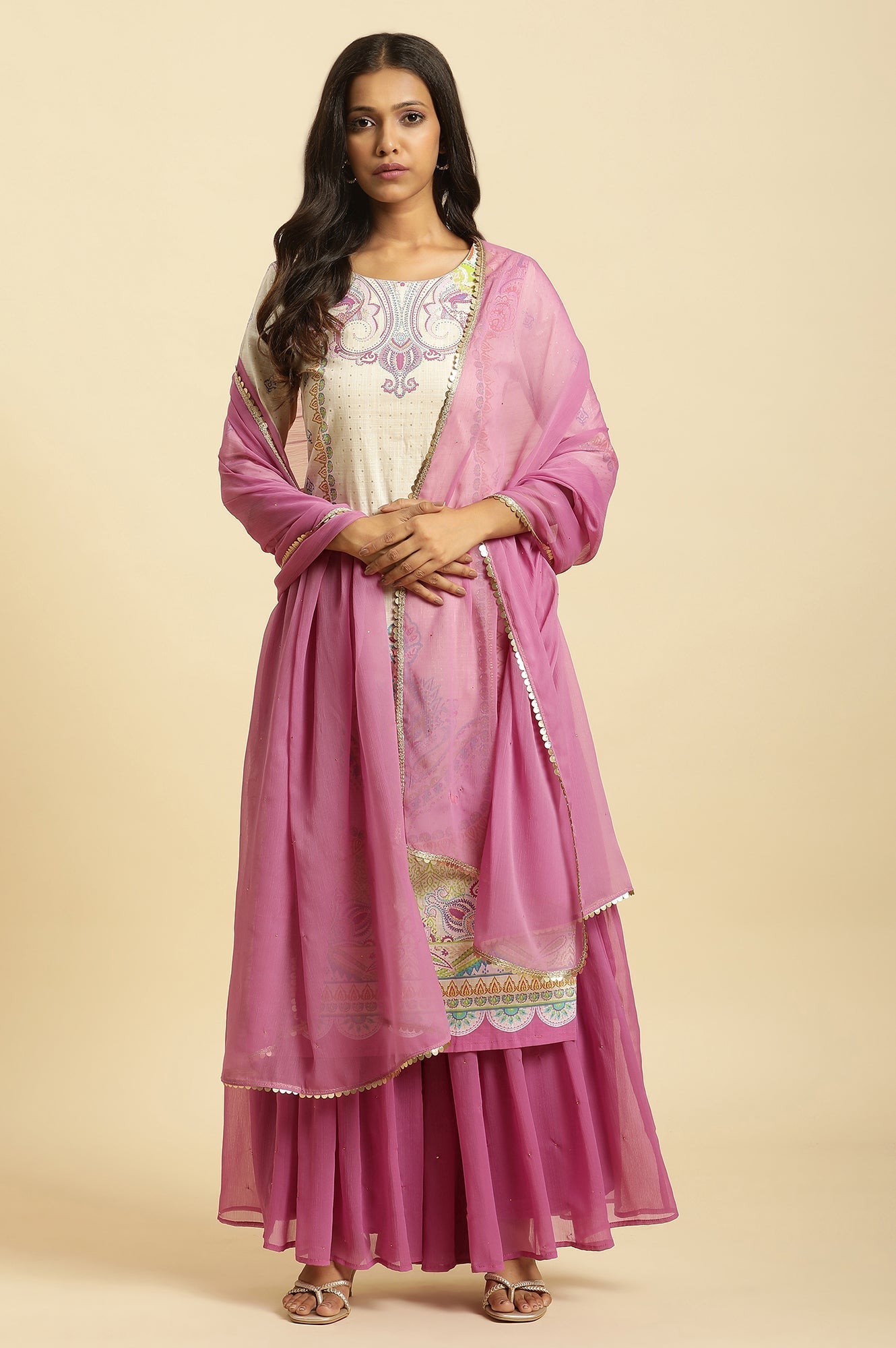 W for Woman Purple Chiffon Embellished Dupatta