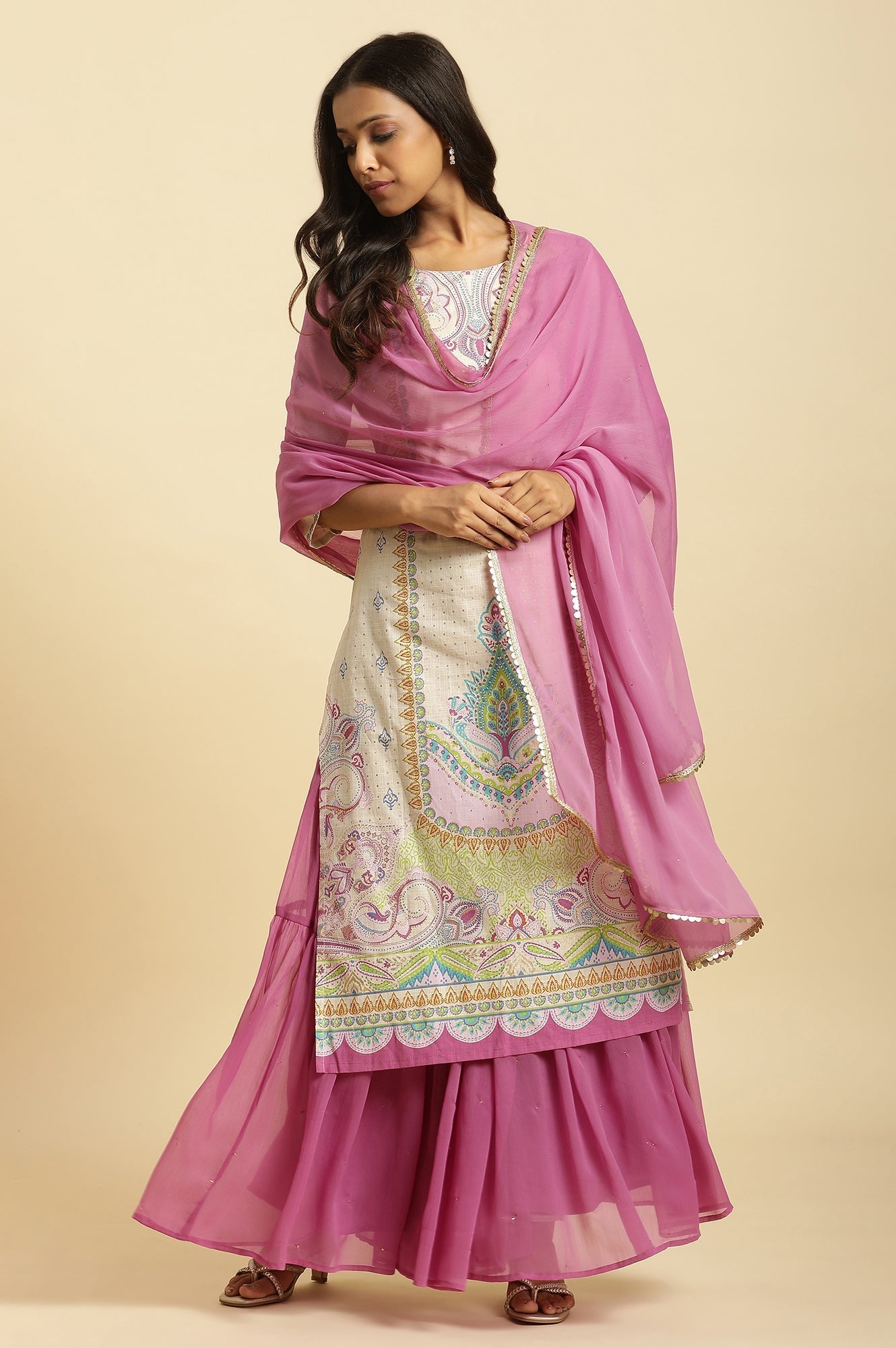 W for Woman Purple Chiffon Embellished Dupatta