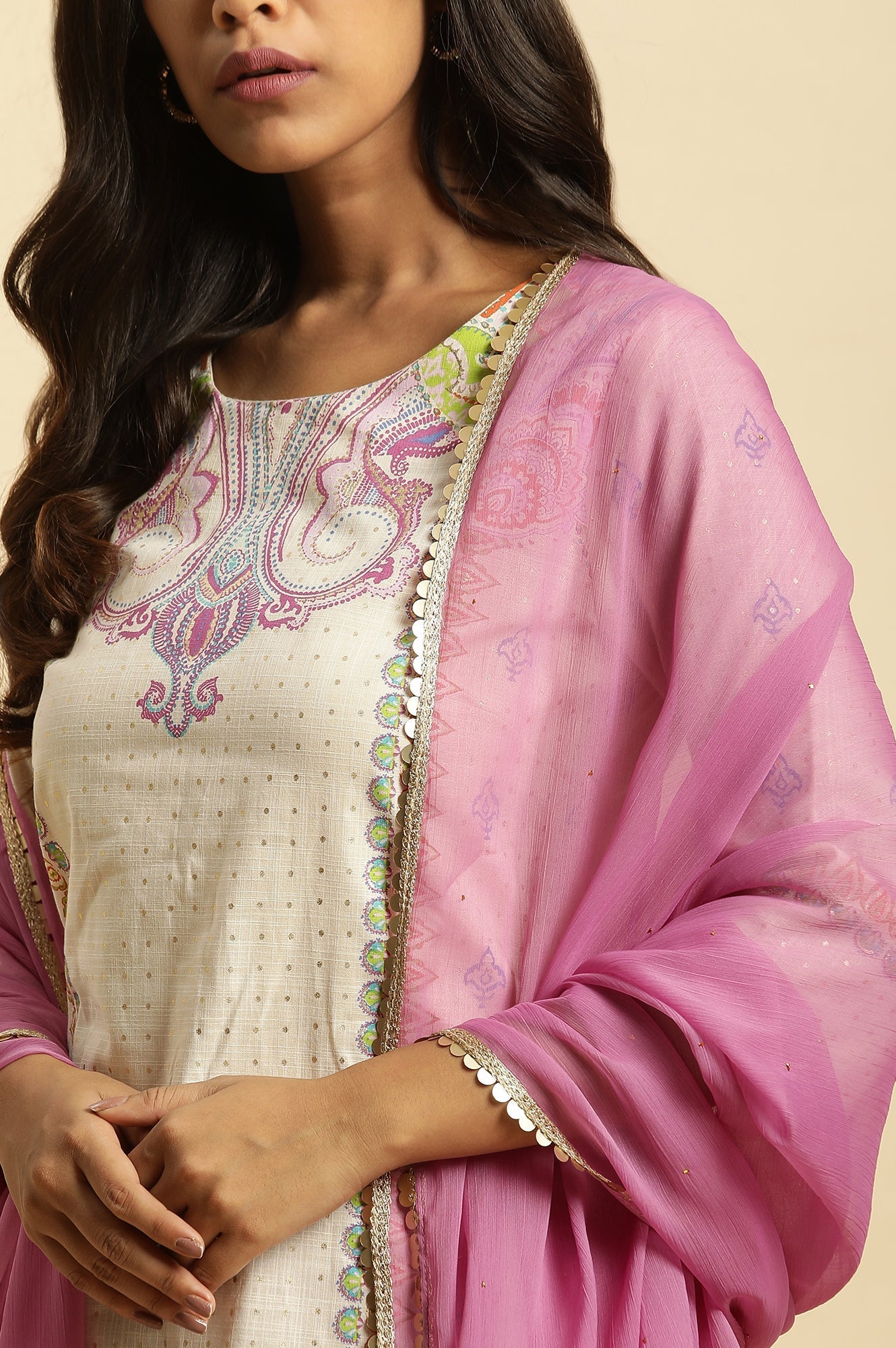 W for Woman Purple Chiffon Embellished Dupatta