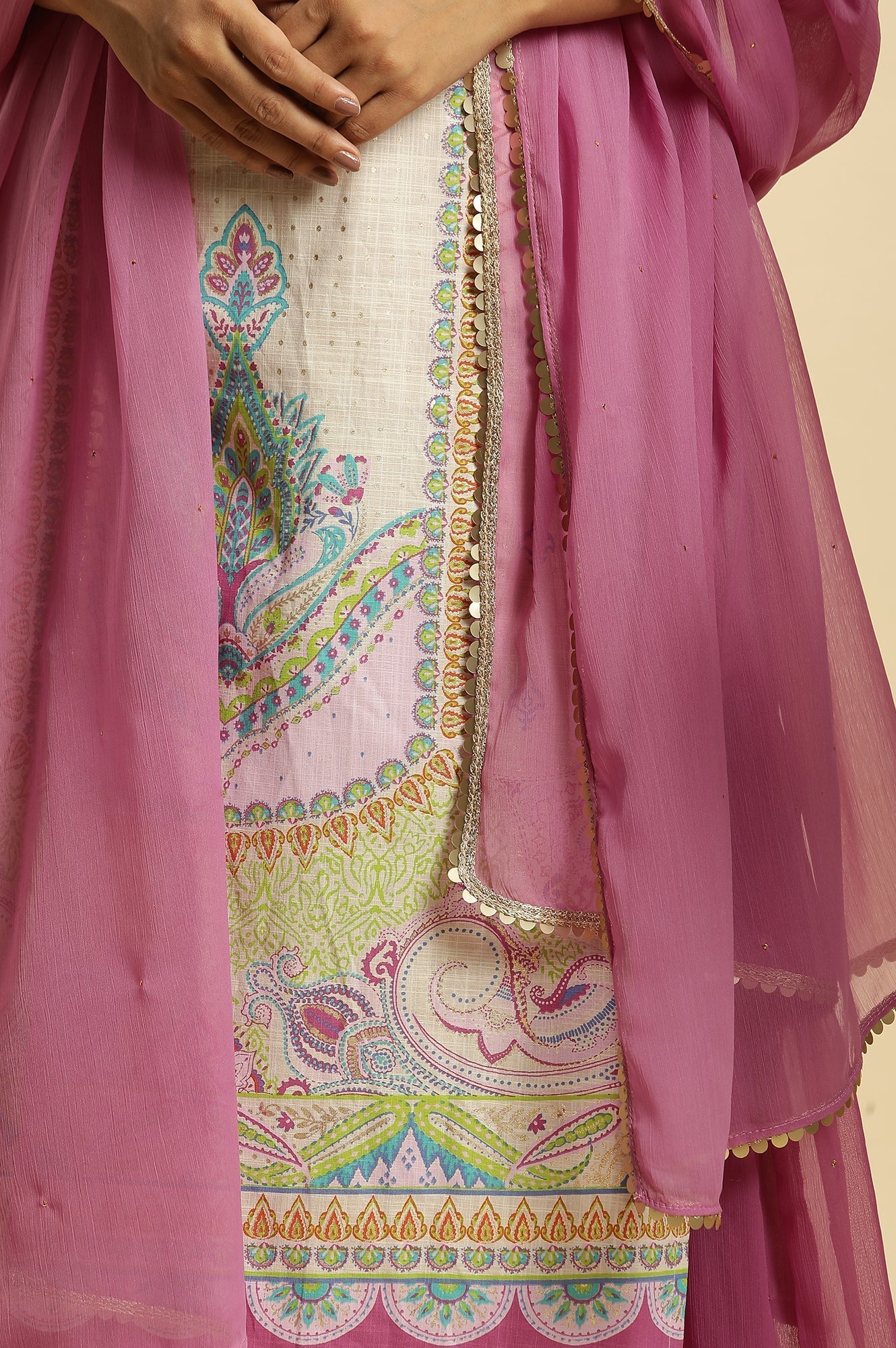 W for Woman Purple Chiffon Embellished Dupatta