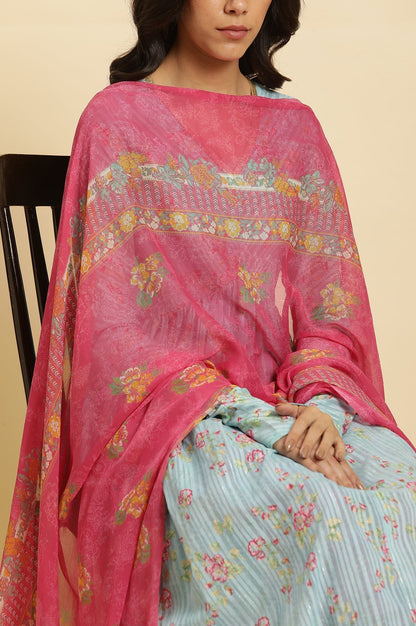 W for Woman Pink Floral Printed Chiffon Dupatta