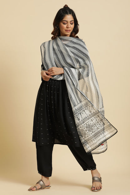 W for Woman Off-White & Black Kota Printed Dupatta