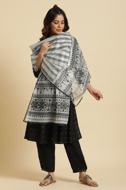 W for Woman Off-White & Black Kota Printed Dupatta
