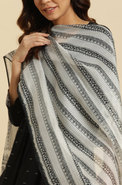 W for Woman Off-White & Black Kota Printed Dupatta