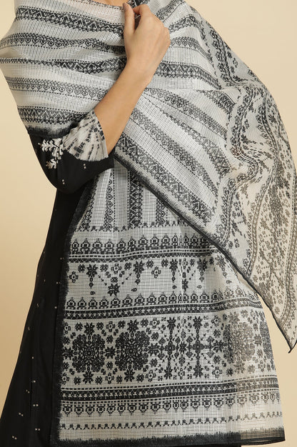 W for Woman Off-White & Black Kota Printed Dupatta