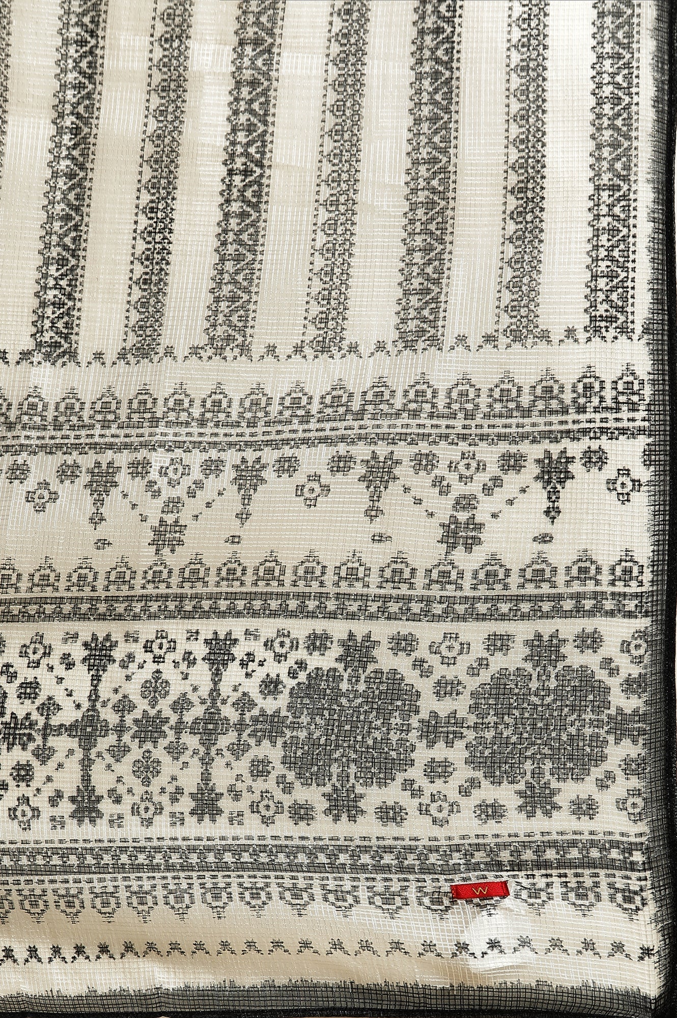 W for Woman Off-White & Black Kota Printed Dupatta