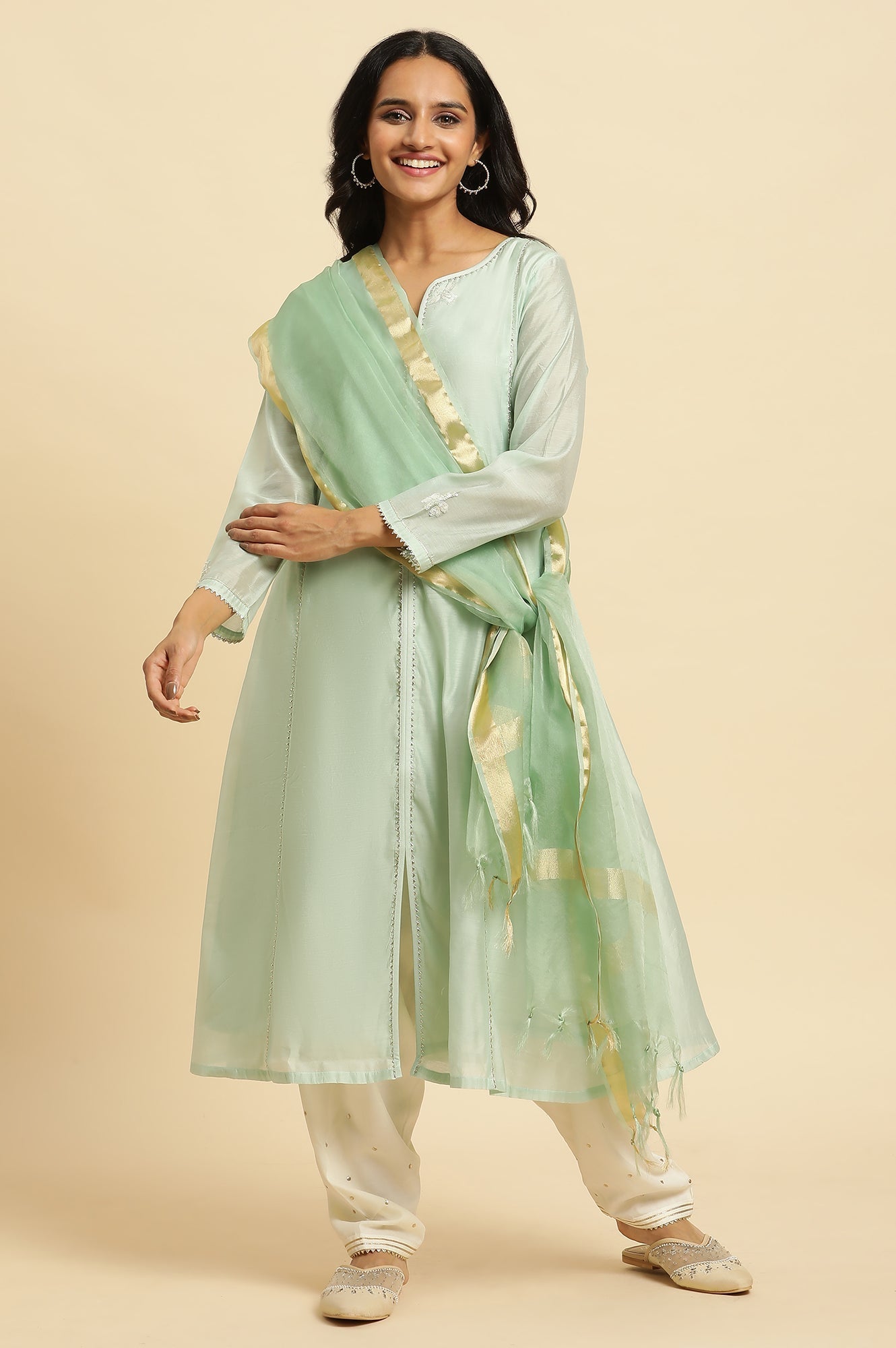 W for Woman Bright Green Organza Dupatta