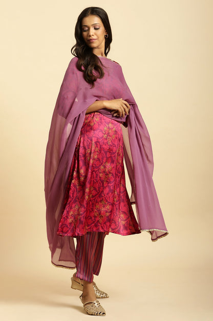 W for Woman Purple Chiffon Dupatta with Gota Border