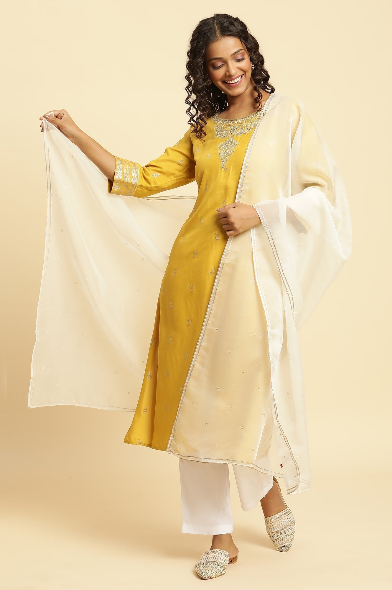 W for Woman White Organza Dupatta with Gota and Sequin