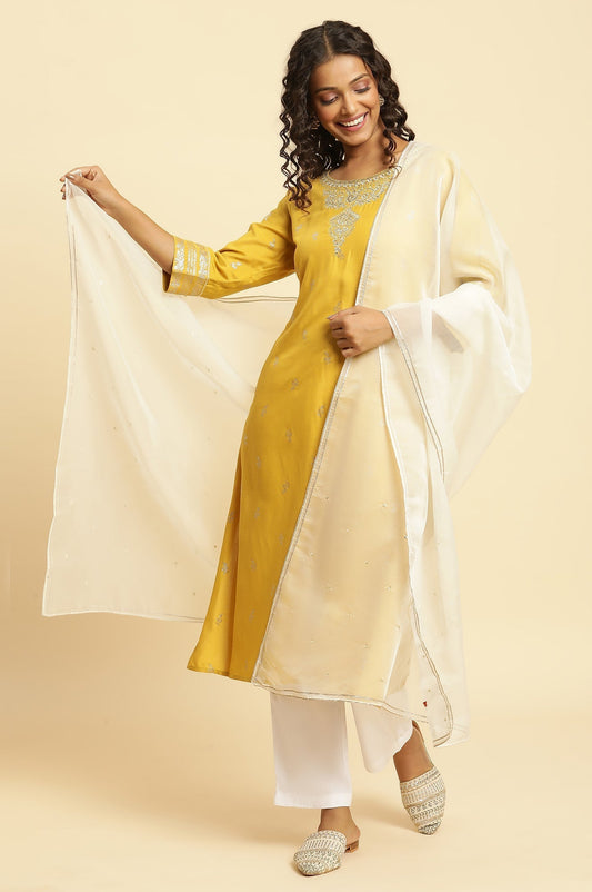 W for Woman White Organza Dupatta with Gota and Sequin