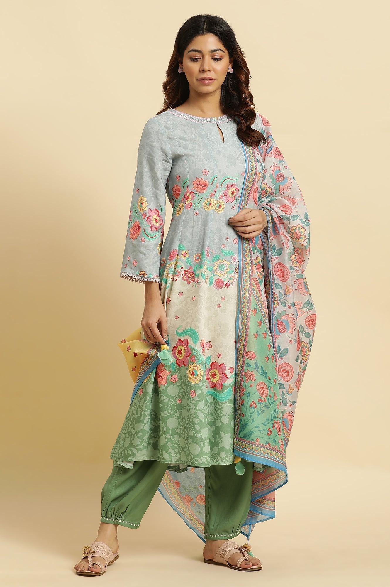 W for Woman Multi-Coloured Printed Chanderi Dupatta With Tassels