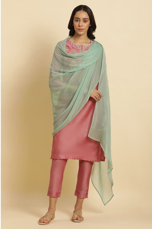 W for Woman Aqua Green Gold Mukaish Chiffon Dupatta
