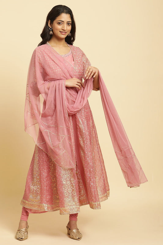 W for Woman Pink Mesh Gota Patti Dupatta