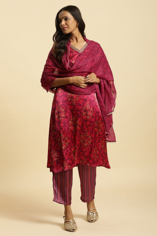 W for Woman Purple Chiffon Floral Printed Dupatta
