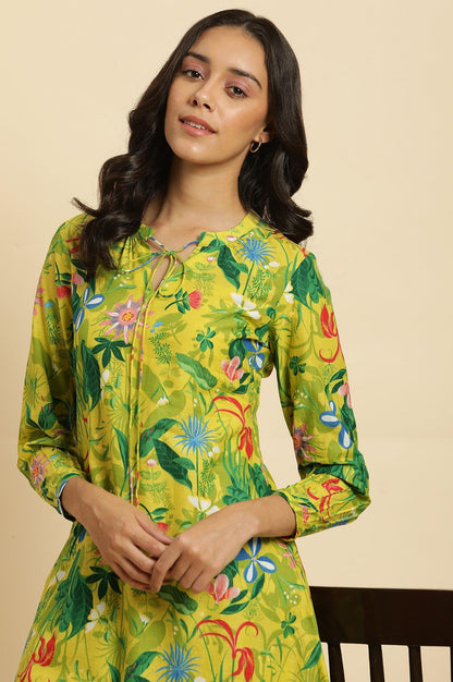 W for Woman Green Floral Printed A-Line Kurta & Pants Co-Ord Set