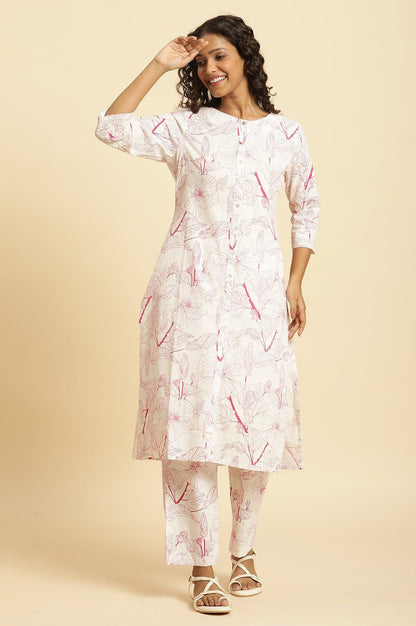 W for Woman White Floral Printed Kurta And Pants Co-Ord Set