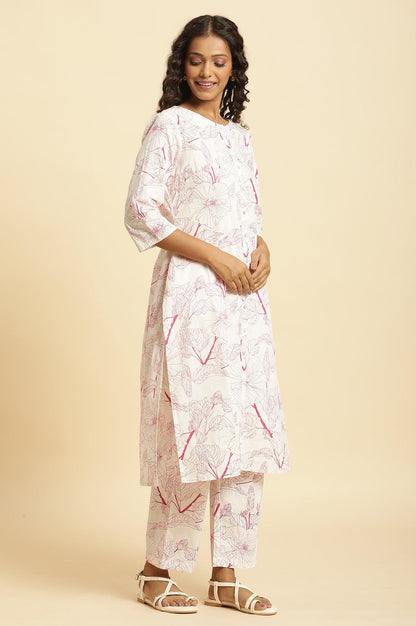 W for Woman White Floral Printed Kurta And Pants Co-Ord Set