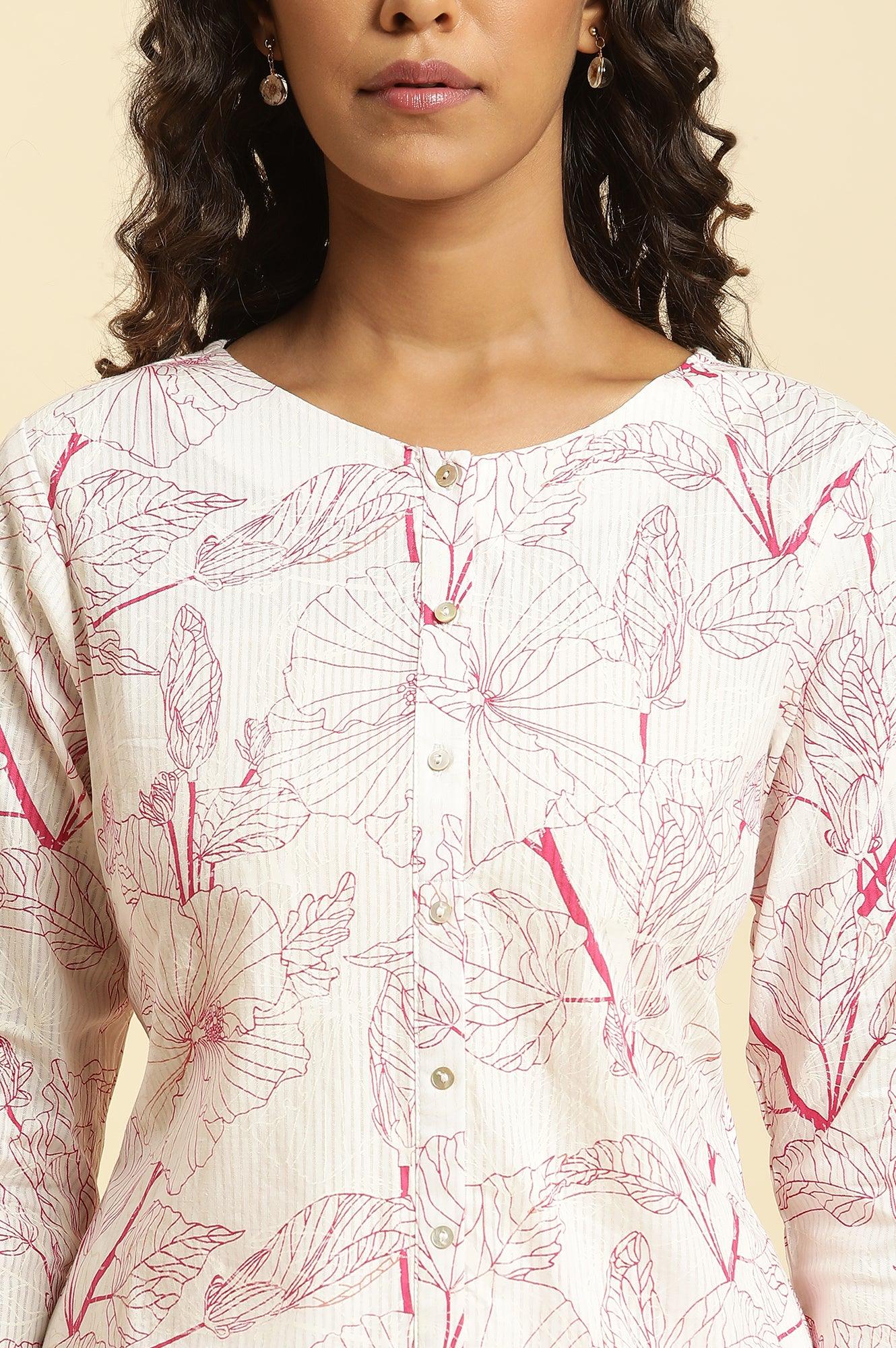 W for Woman White Floral Printed Kurta And Pants Co-Ord Set