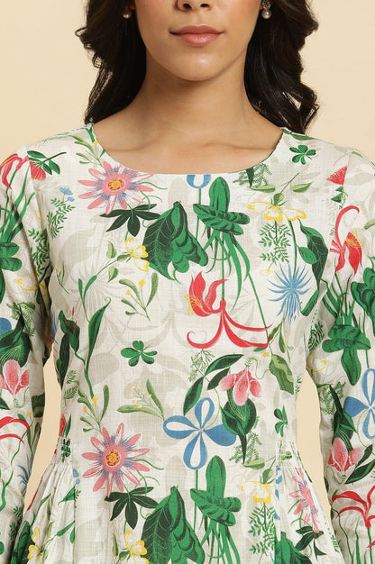 W for Woman White Floral Printed A-Line Kurta And Pants Co-Ord Set