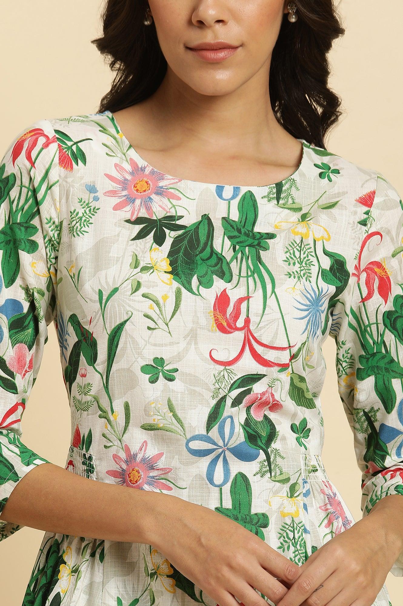 W for Woman White Floral Printed A-Line Kurta And Pants Co-Ord Set