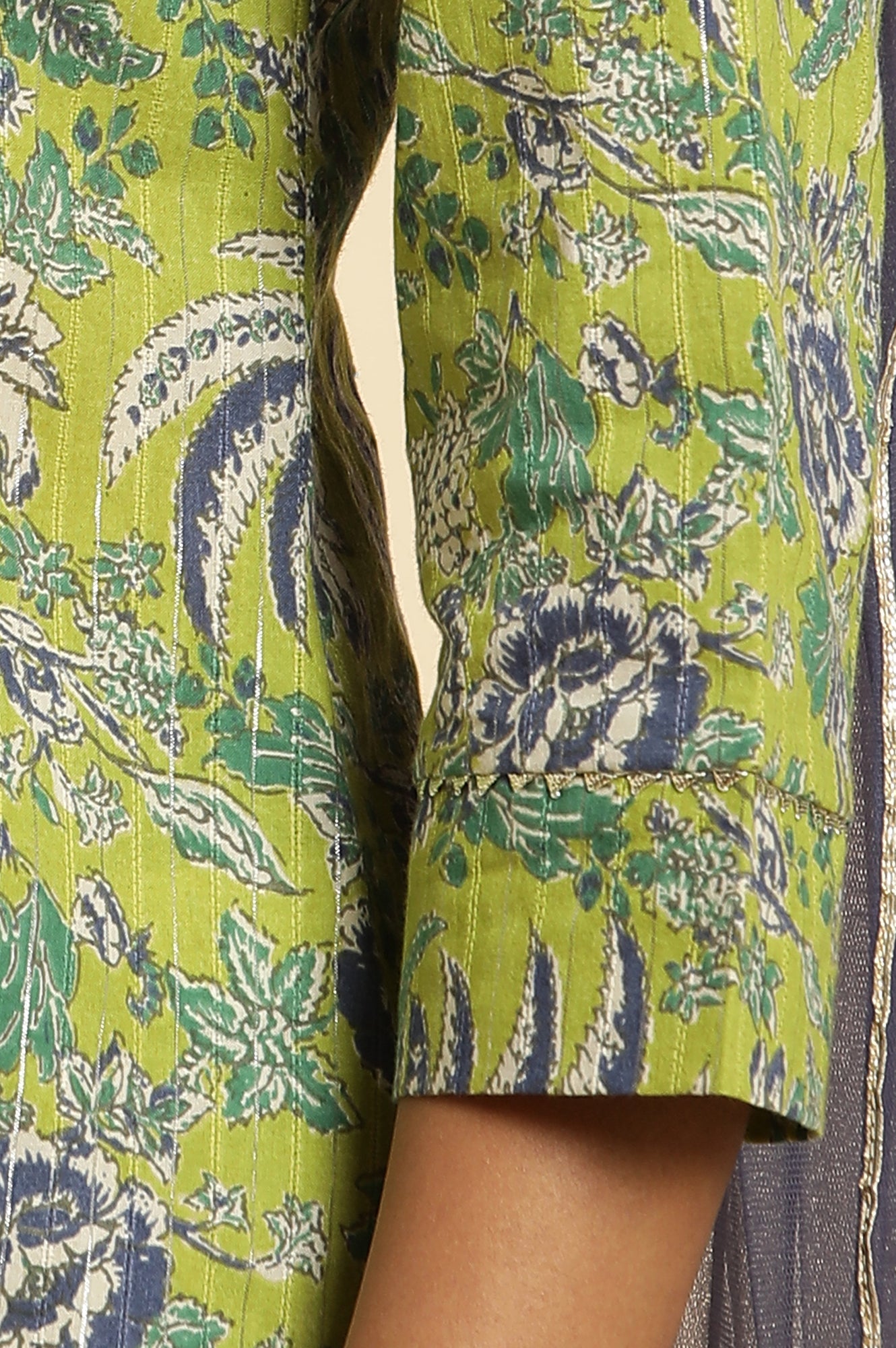 W for Woman Light Green Floral Printed Kurta, Pants And Dupatta Set