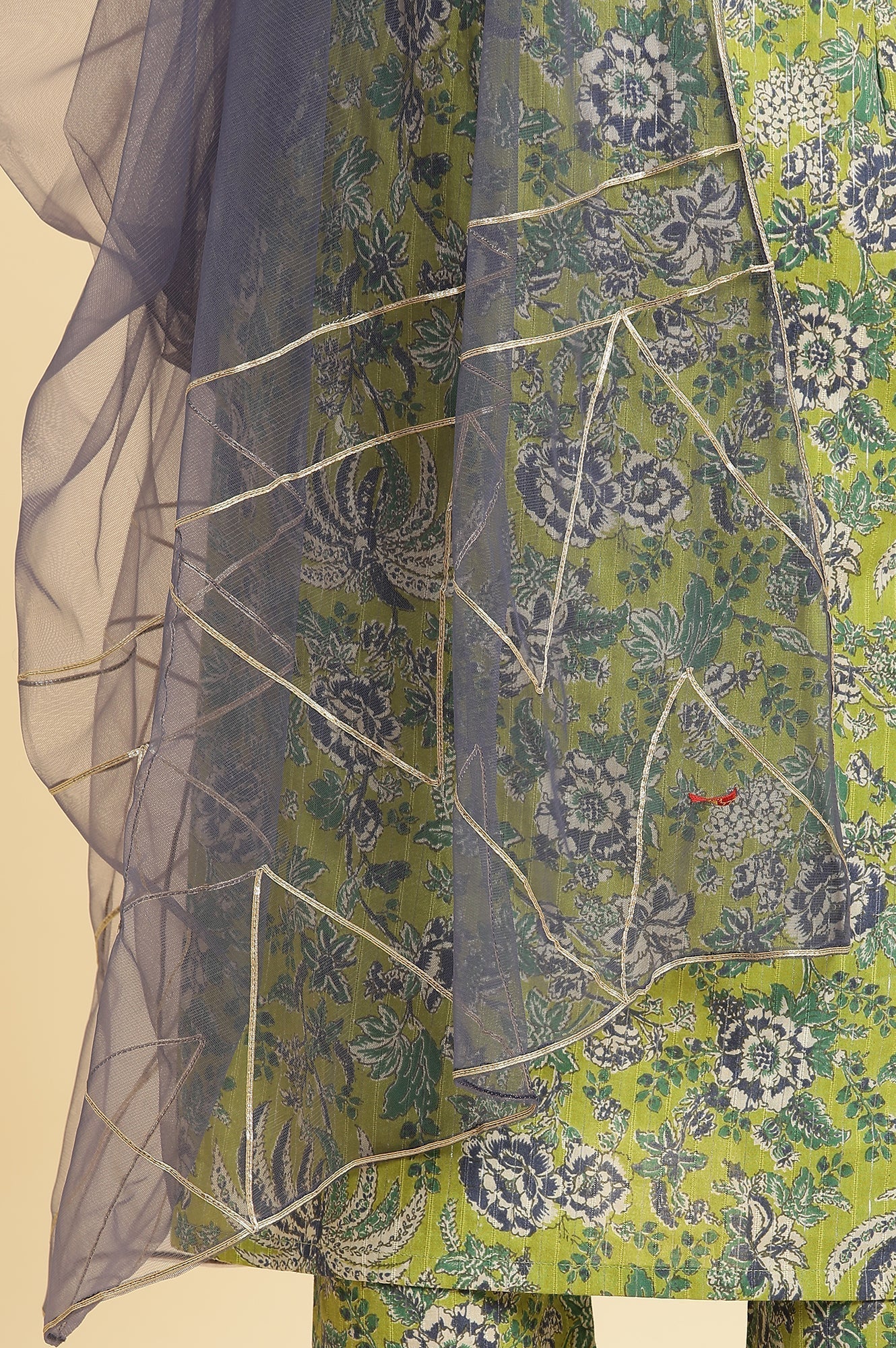 W for Woman Light Green Floral Printed Kurta, Pants And Dupatta Set