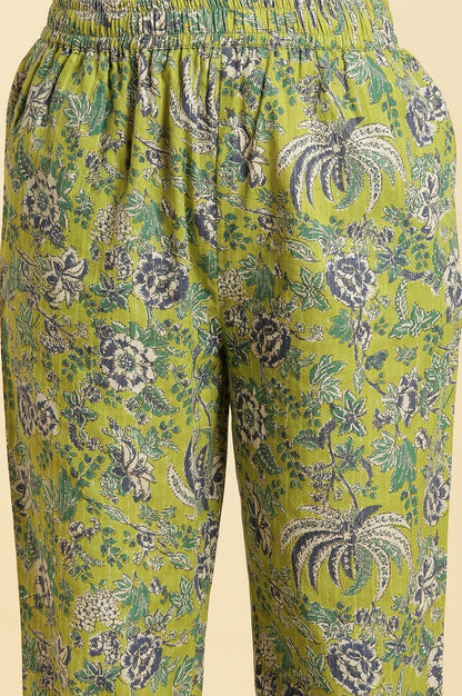 W for Woman Light Green Floral Printed Kurta, Pants And Dupatta Set
