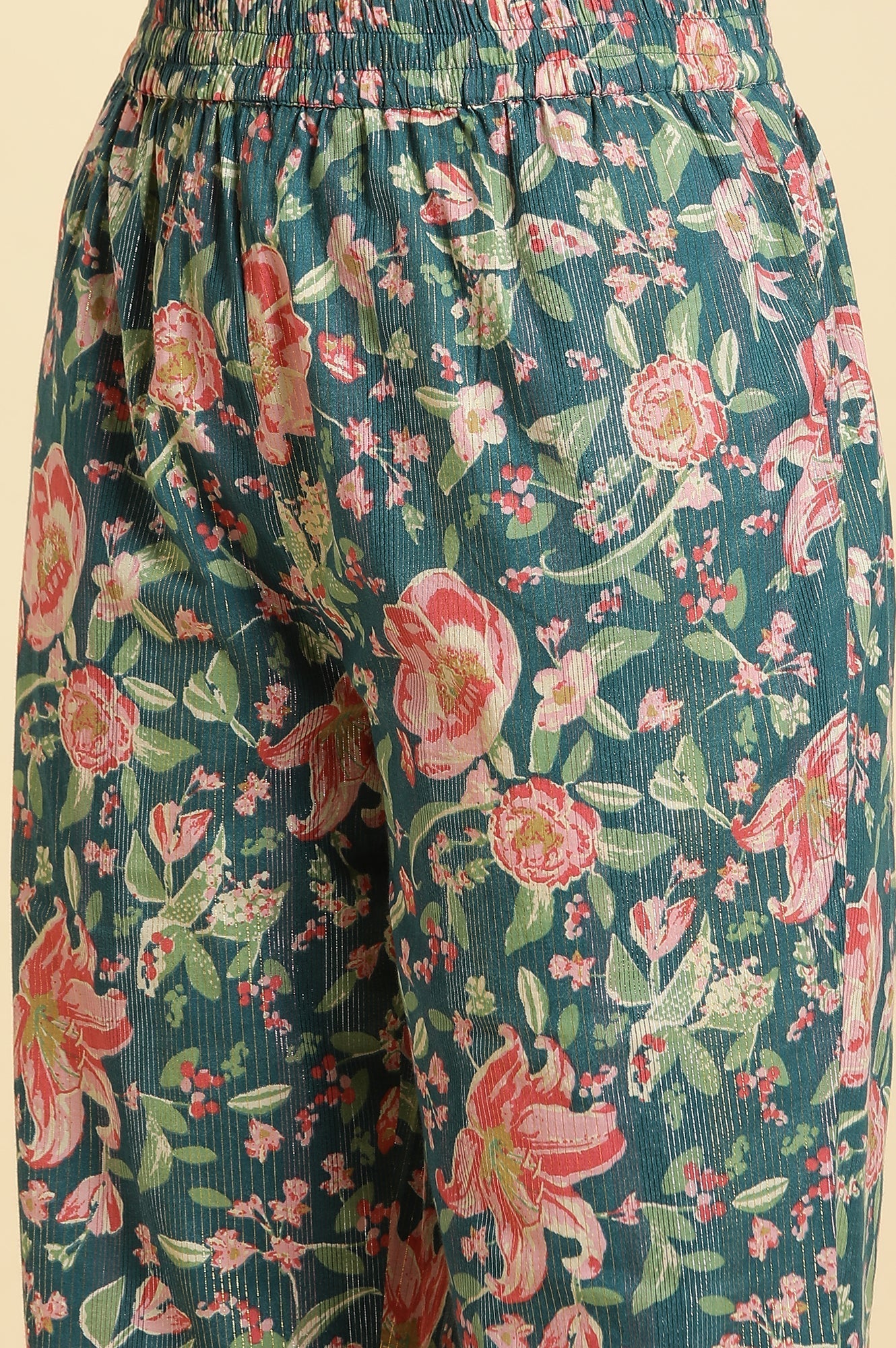 W for Woman Teal Blue Printed Kurta, Bottom And Organza Dupatta Set