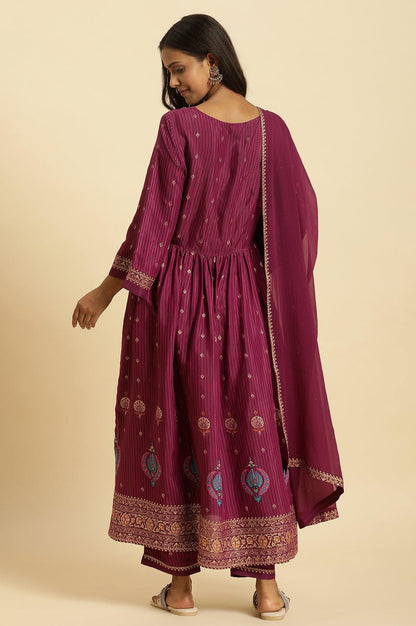 W for Woman Purple Embellished Kurta, Pants And Dupatta Set