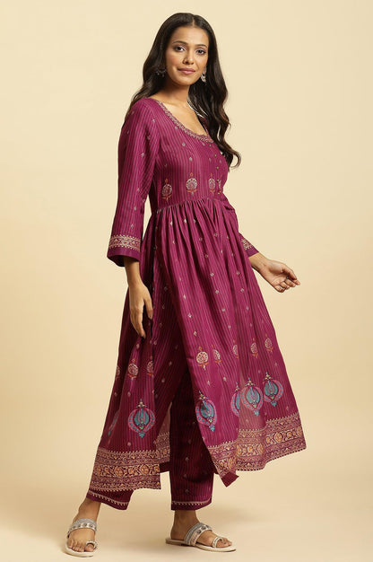 W for Woman Purple Embellished Kurta, Pants And Dupatta Set