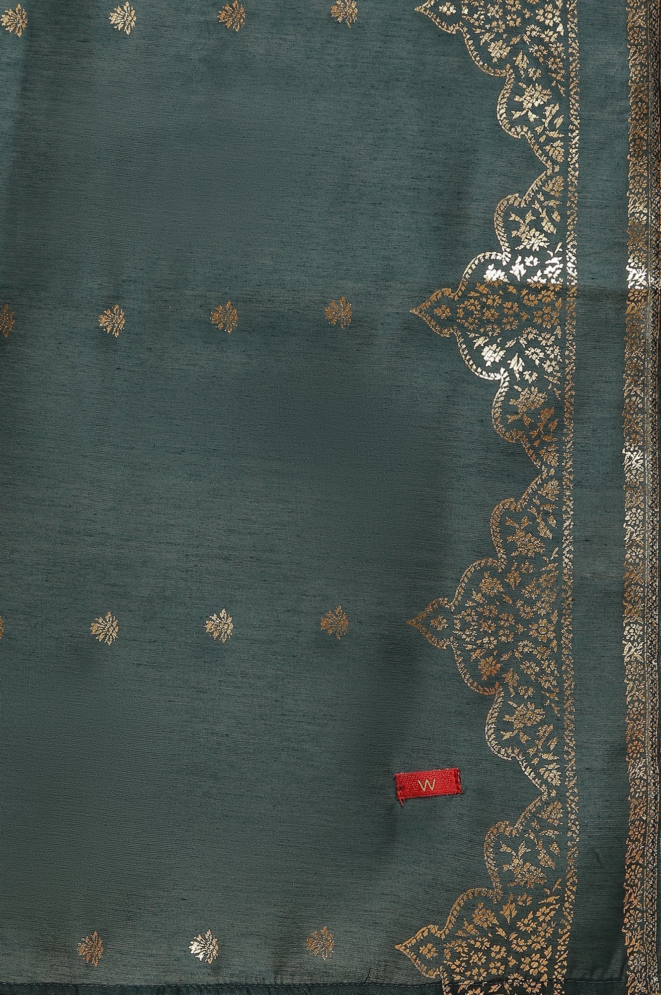 W for Woman Green Flared Embroidered Kurta, Pants And Dupatta Set