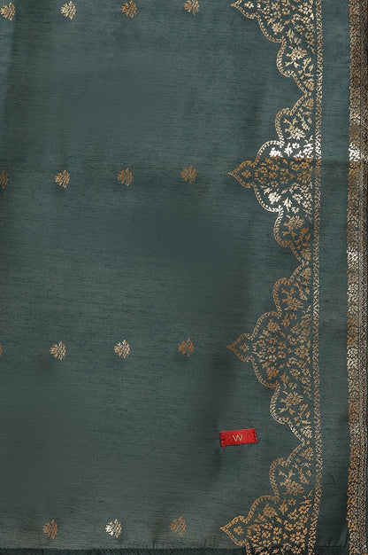 W for Woman Green Flared Embroidered Kurta, Pants And Dupatta Set