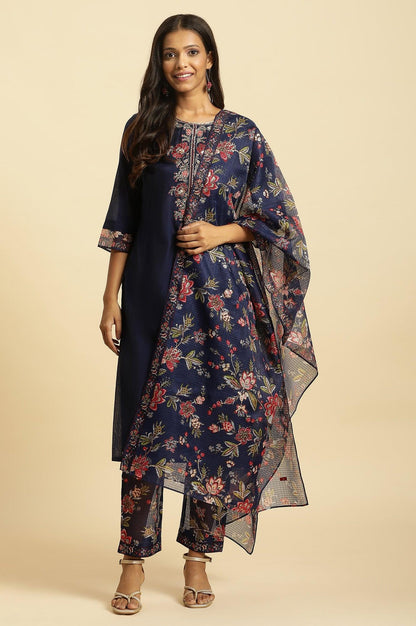 W for Woman Royal Blue Embroidered Kurta, Pants And Dupatta Set