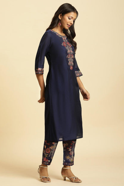 W for Woman Royal Blue Embroidered Kurta, Pants And Dupatta Set
