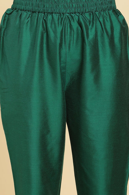 W for Woman Green Panelled Embroidered Kurta, Slim Pants And Dupatta Set