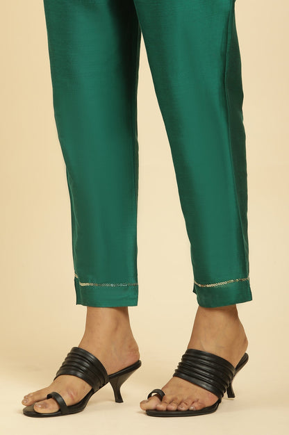 W for Woman Green Panelled Embroidered Kurta, Slim Pants And Dupatta Set