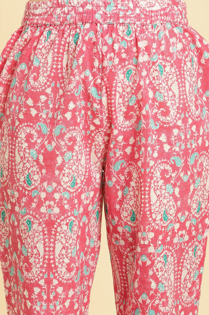 W for Woman Pink Printed Straight Kurta And Pants Co-Ord Set