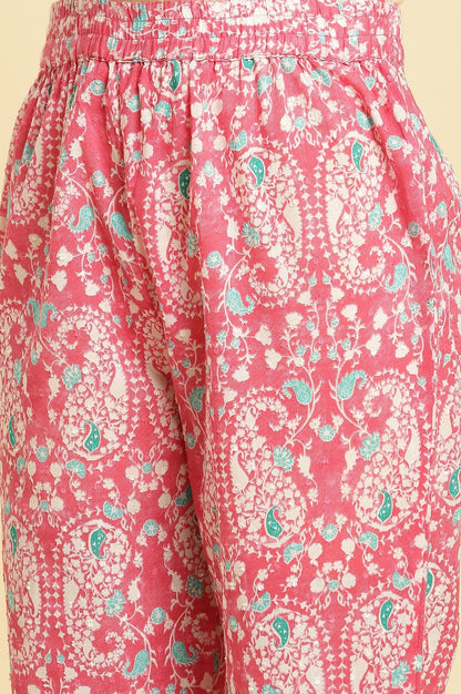 W for Woman Pink Printed Straight Kurta And Pants Co-Ord Set